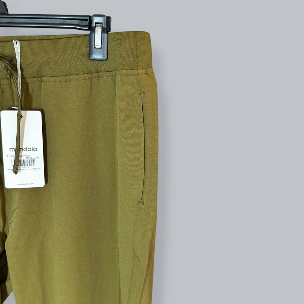 NWT Mandala Size Large High Waisted Drawstring Jogger Scrub Pant Olive Green - Picture 4 of 10